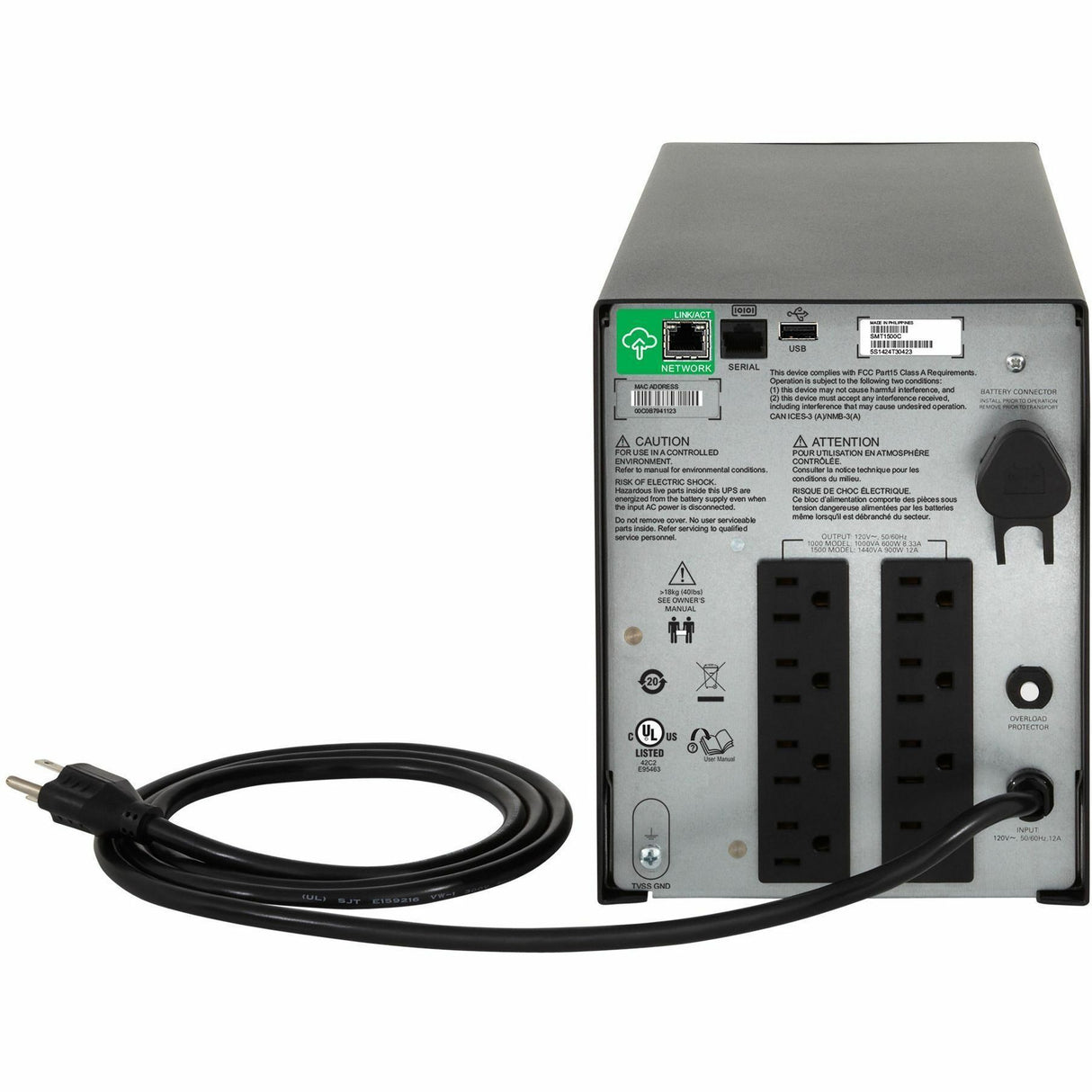 APC by Schneider Electric Smart-UPS C 1000VA LCD 120V with SmartConnect - Tower - 3 Hour Recharge - 9.20 Minute Stand-by - 120 V AC Input - 120 V AC Output - 8 x NEMA 5-15R - SMC1000C