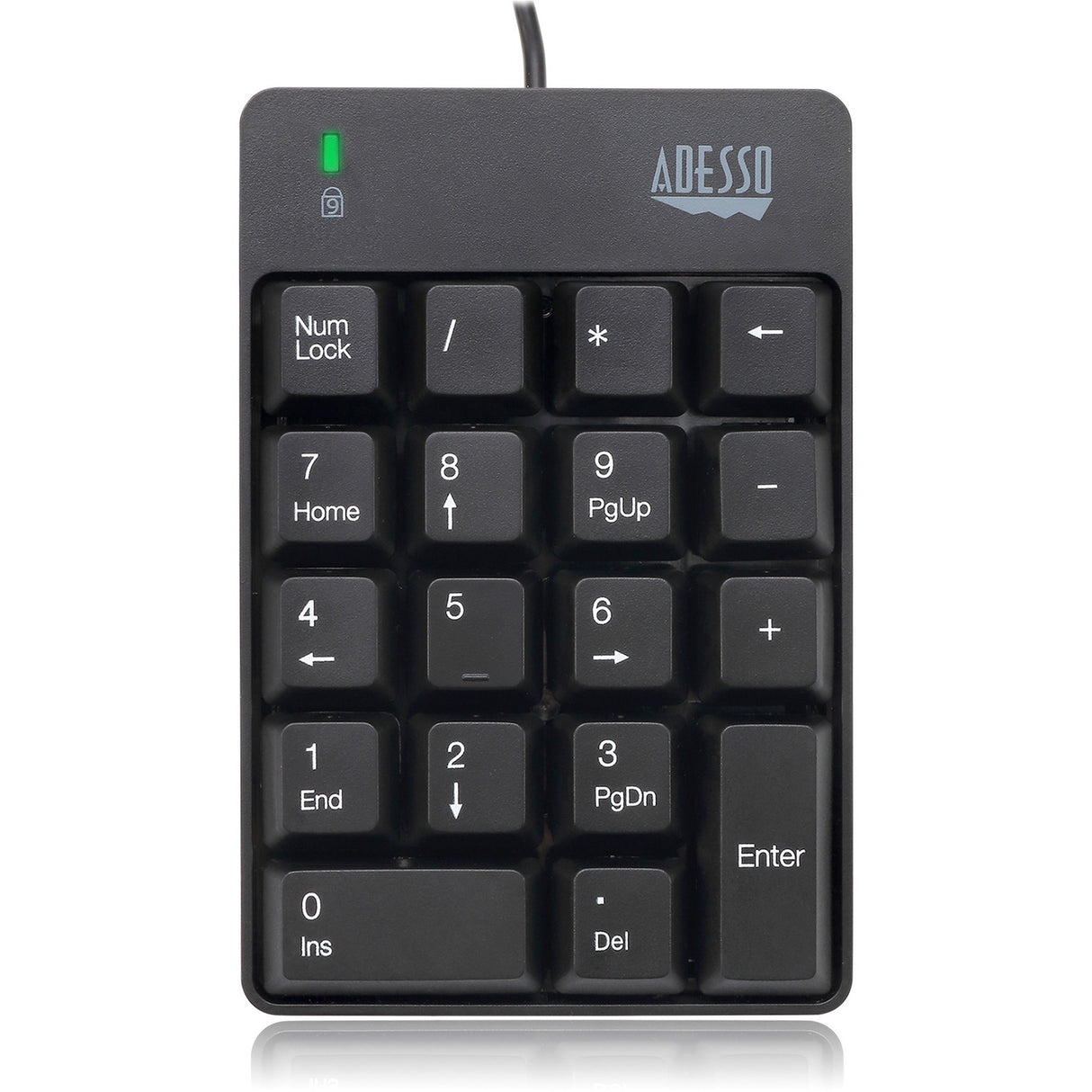 Adesso USB Spill Resistant 18-Key Numeric Keypad - Cable Connectivity - USB Interface - 18 Key - English (US) - Windows - Membrane Keyswitch - Black - AKB-601UB