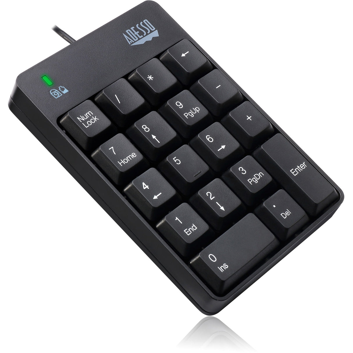 Adesso USB Spill Resistant 18-Key Numeric Keypad - Cable Connectivity - USB Interface - 18 Key - English (US) - Windows - Membrane Keyswitch - Black - AKB-601UB