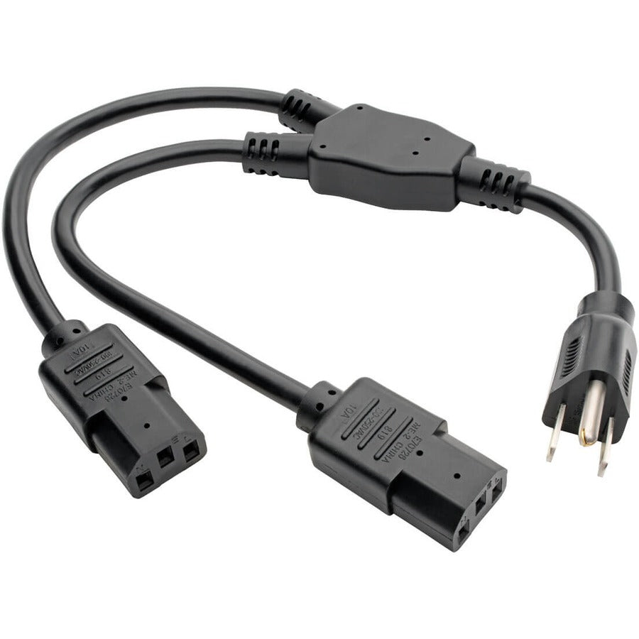 Tripp Lite Dual IEC Power Cord Splitter Cable 5-15P to 2x IEC-320 C13 18in - For Desktop Computer - Black - P006-18N-2