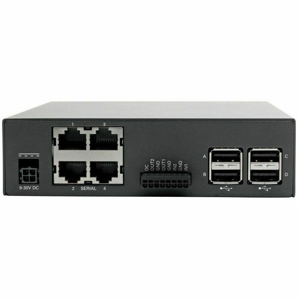 Tripp Lite 4-Port Console Server with Dual GB NIC, 4G, Flash and 4 USB Ports - Twisted Pair - 2 x Network (RJ-45) - 4 x USB - 4 x Serial Port - 1000Base-X - Gigabit Ethernet - Management Port - Rack-m - B093-004-2E4U