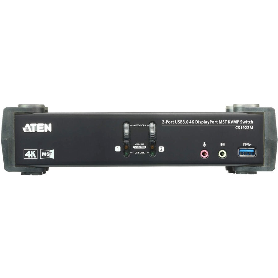 ATEN 2-Port USB 3.0 4K DisplayPort MST KVMP Switch (Cables Included)-TAA Compliant - 2 Computer(s) - 1 Local User(s) - 4096 x 2160 - 6 x USB - 1 x HDMI - Desktop - 3 x DisplayPort - CS1922M
