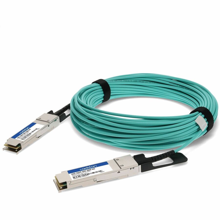 AddOn Dell Compatible TAA Compliant 40GBase-AOC QSFP+ to QSFP+ Active Optical Cable (850nm, MMF, 30m) - 100% application tested and guaranteed to work - AOC-QSFP-40G-30M-AO