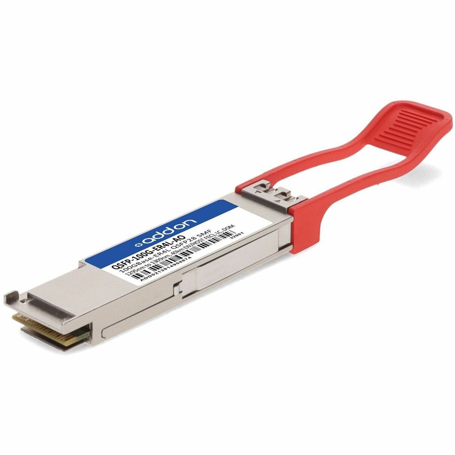 AddOn Juniper Networks QSFP-100G-ER4L Compatible TAA Compliant 100GBase-ER4 QSFP28 Transceiver (SMF, 1295nm to 1309nm, 40km w/host FEC, LC, DOM) - 100% compatible and guaranteed to work - QSFP-100G-ER4L-AO