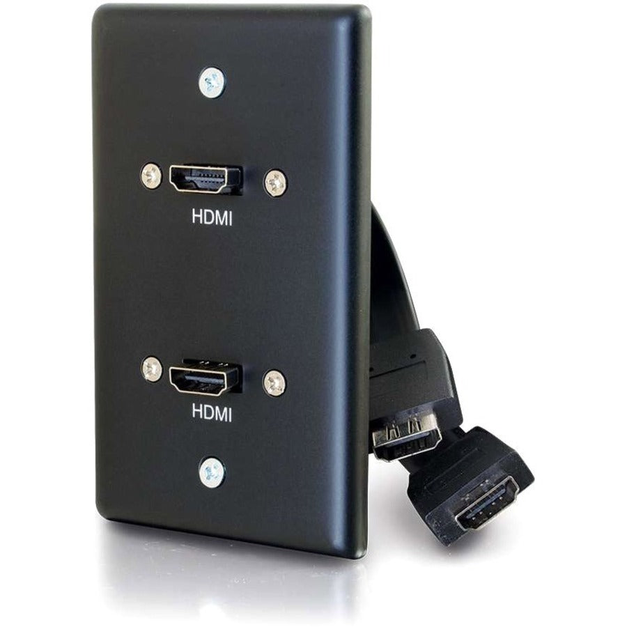 C2G Single Gang Wall Plate with Dual HDMI Pigtails Black - 1-gang - Black - Aluminum - 2 x HDMI Port(s) - 39879