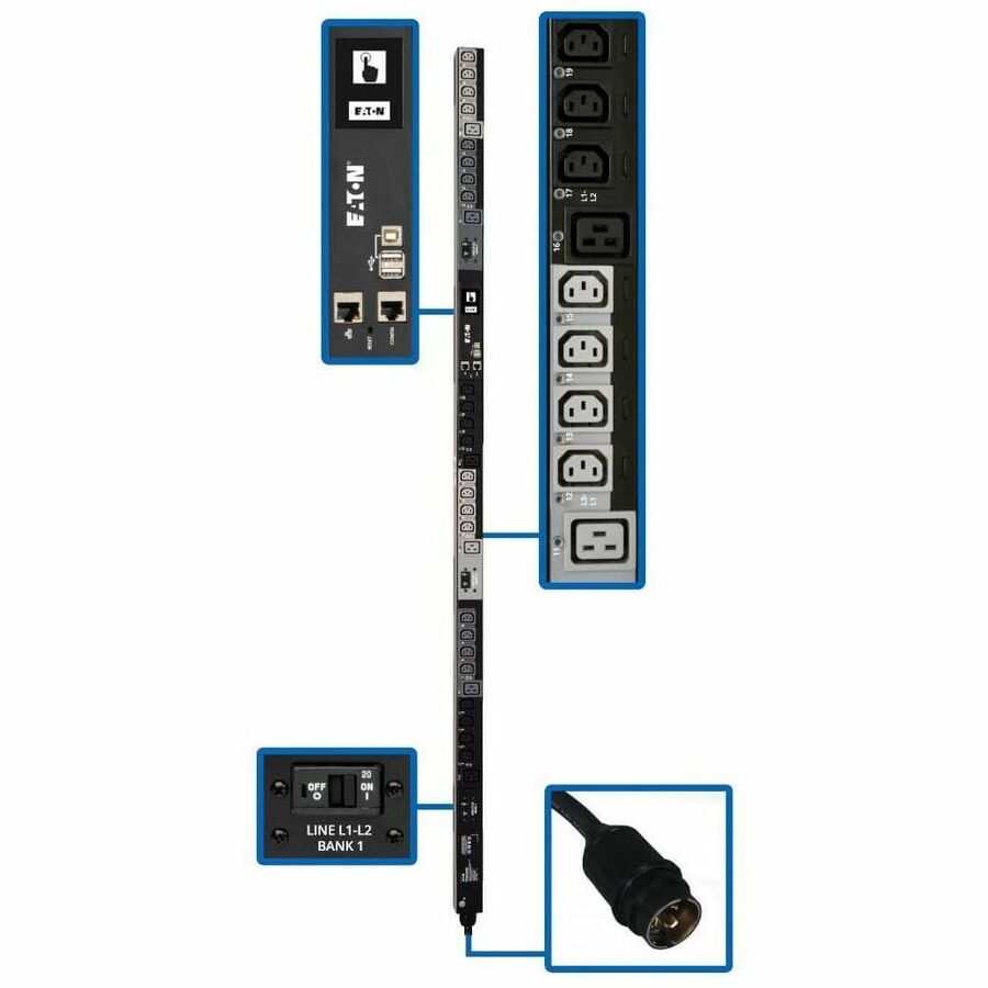 Tripp Lite PDU 3-Phase Switched 10kW 208/240V IEC 24 C13 6 C19 L21-30P TAA - Switched - NEMA L21-30P - 6 x IEC 60320 C19, 24 x IEC 60320 C13 - 230 V AC - 0U - Vertical - Rack Mount - Rack-mountable - ... - PDU3EVS6L2130