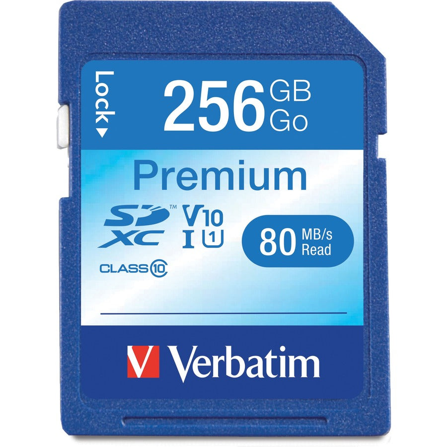 Verbatim 256GB Premium SDXC Memory Card, UHS-I V10 U1 Class 10 - 90 MB/s Read - Lifetime Warranty - 99828