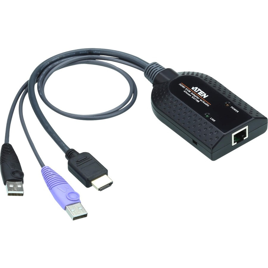 ATEN USB HDMI Virtual Media KVM Adapter Cable-TAA Compliant - Server Interface Module for Server, KVM Switch - First End: 1 x RJ-45 Network - Female - Second End: 2 x USB Type A - Male, 1 x HDMI Digit... - KA7188