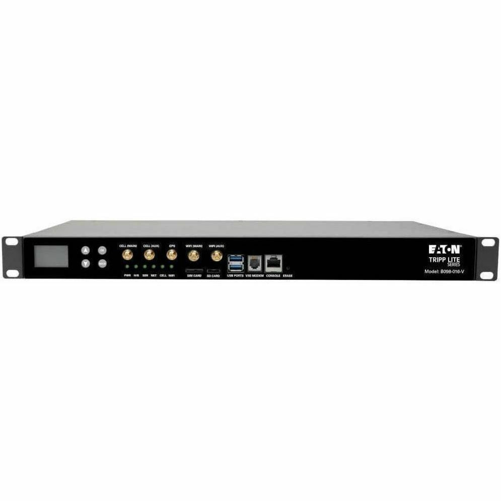 Tripp Lite 16-Port Console Server, USB Ports (2) - 4G LTE, Dual GbE NIC, 16Gb Flash, SD Card, Wi-Fi, Desktop/1U Rack, TAA - Twisted Pair - 2 x Network (RJ-45) - 2 x USB - 16 x Serial Port - 10/100/100... - B098-016-V