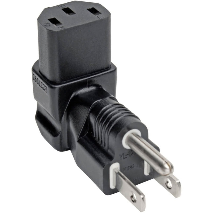 Tripp Lite Down-Angled NEMA 5-15P to C13 Power Cord Adapter - 10A, 125V, Black - 1 x NEMA 5-15P Plug - 1 x IEC 60320 C13 Receptacle - 125 V AC / 10 A - Black - P006-000-DA