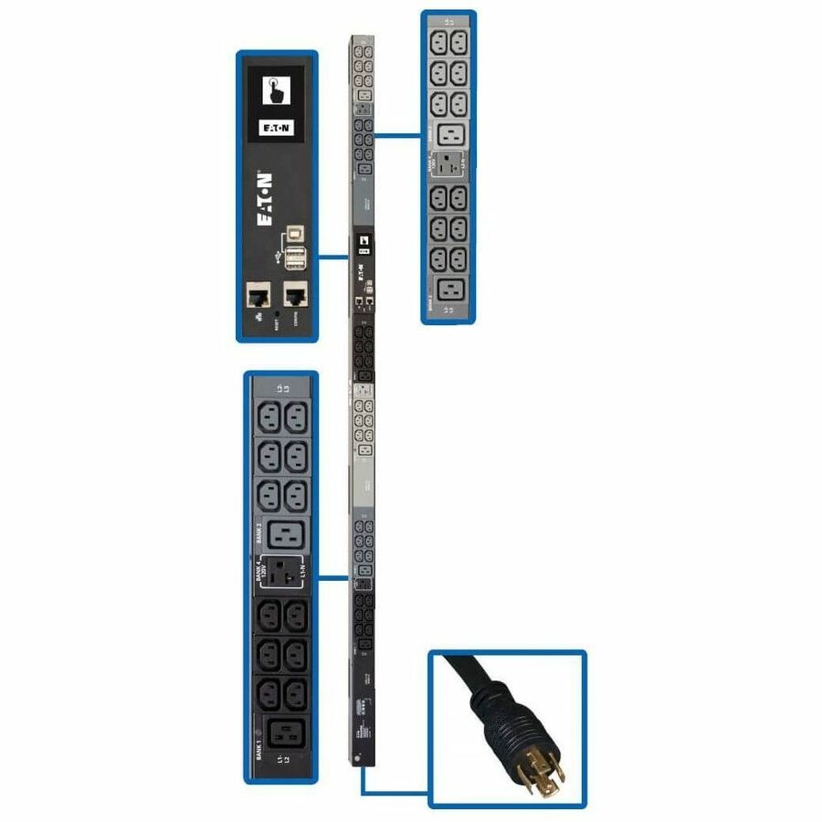 Tripp Lite 3-Phase PDU Monitored 5.8kW 208 & 120V 36 C13; 6 C19; 3 5-15/20R - Monitored - NEMA L21-20P - 36 x IEC 60320 C13, 6 x IEC 60320 C19, 3 x NEMA 5-15/20R - 230 V AC - Network (RJ-45) - 0U - Ve... - PDU3EVN6L2120