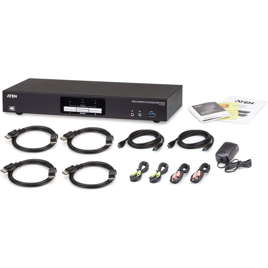ATEN 2-Port USB 3.0 4K DisplayPort Dual Display KVMP Switch-TAA Compliant - 2 Computer(s) - 1 Local User(s) - 4096 x 2160 - 1 x Network (RJ-45) - 6 x USB - Rack-mountable - 6 x DisplayPort - CS1942DP