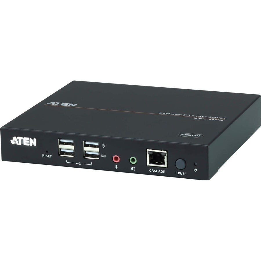ATEN HDMI KVM over IP Console Station-TAA Compliant - 64 Computer(s) - 1 Remote User(s) - 1920 x 1200 Maximum Video Resolution - 2 x Network (RJ-45) - 4 x USB - 1 x HDMI - Rack-mountable, Desktop, Wal... - KA8280
