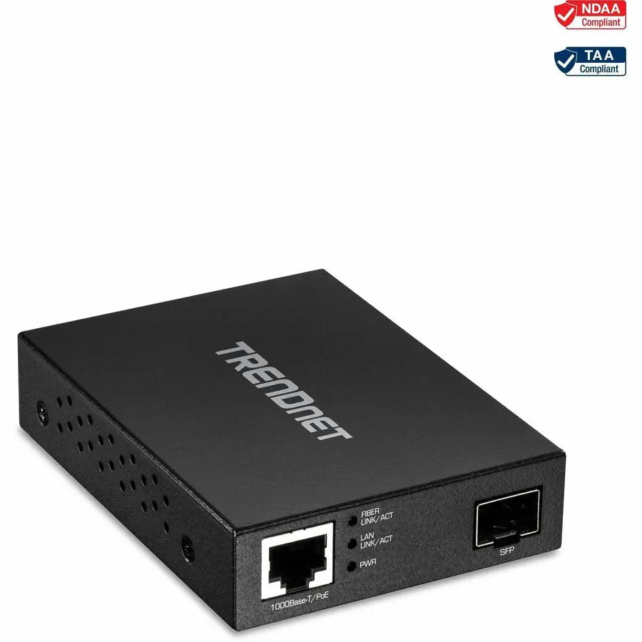 TRENDnet Gigabit Poe Pd SFP Fiber Media Converter; Poe Powered 100/1000Base-T to SFP Fiber Media Converter; Compact Design; TFC-PGSFP - Gigabit PoE PD SFP Fiber Media Converter - TFC-PGSFP TRENDNET
