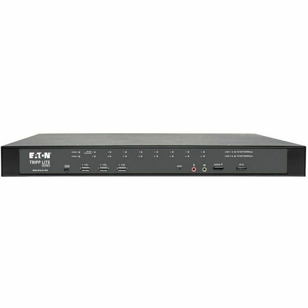 Tripp Lite Cat5 KVM Switch Over IP 16-Port w/Virtual Media 2 Users 1URM TAA - 16 Computer(s) - 1 Local User(s) - 1 Remote User(s) - 19 x Network (RJ-45) - 2 x PS/2 Port - 6 x USB1 x VGA - Rack-mountab... - B064-016-01-IPG