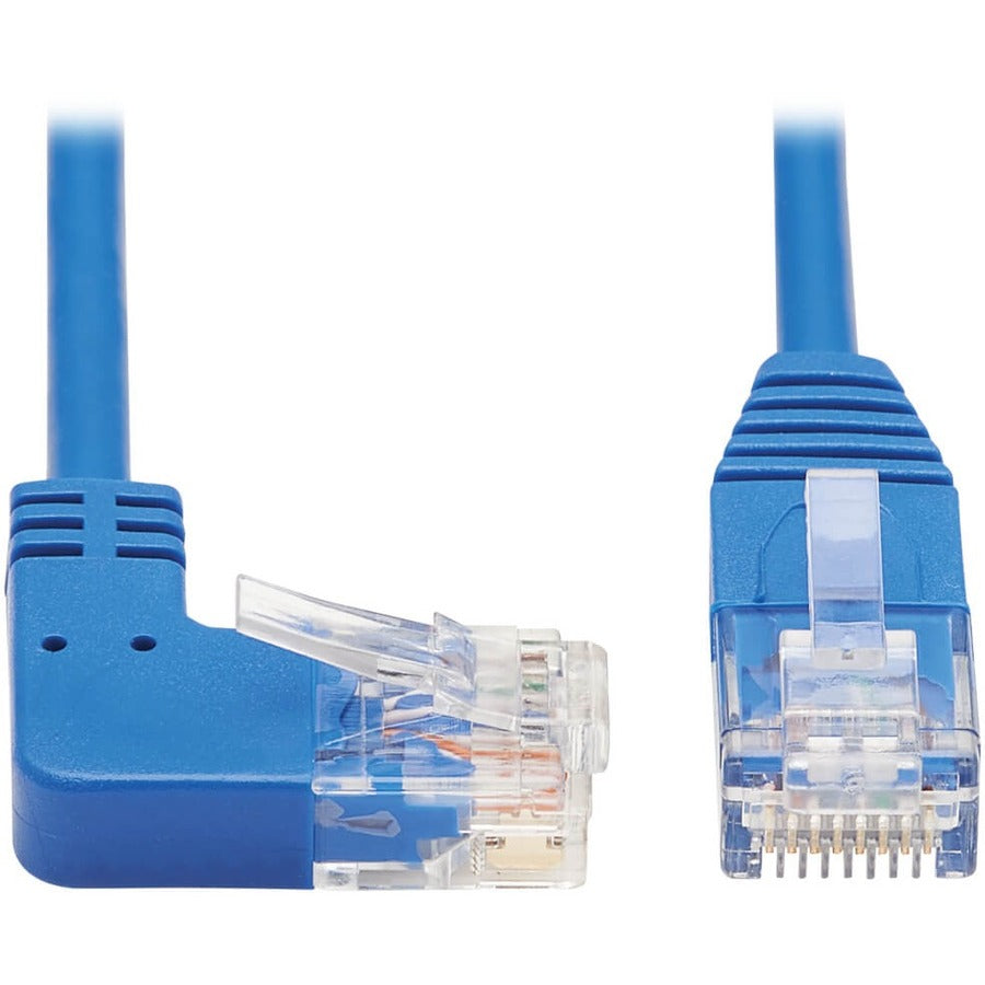 Tripp Lite Cat6 Ethernet Cable Right Angled UTP Slim Molded M/M Blue 7ft - 7 ft Category 6 Network Cable for Network Device, Router, Server, Switch, Workstation, VoIP Device, Printer, Computer, Photoc... - N204-S07-BL-RA