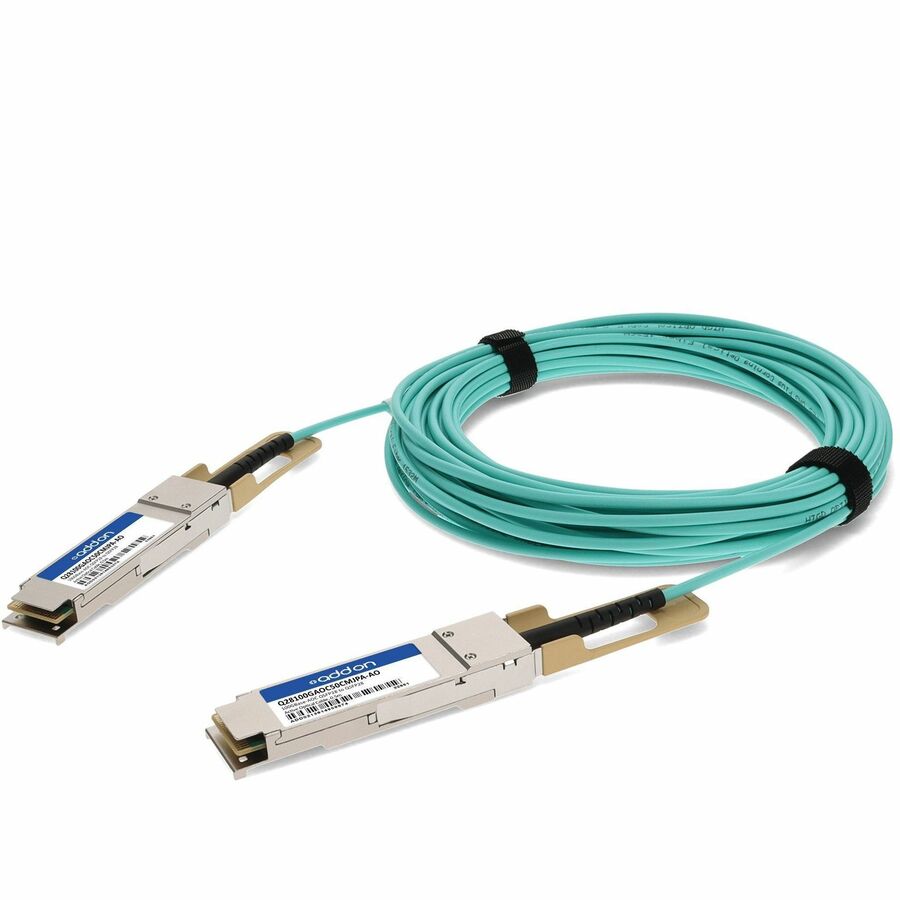 AddOn Fiber Optic Network Cable - 1.64 ft Fiber Optic Network Cable for Network Device - 100 Gbit/s - Aqua - TAA Compliant - Q28100GAOC50CMJPA-AO