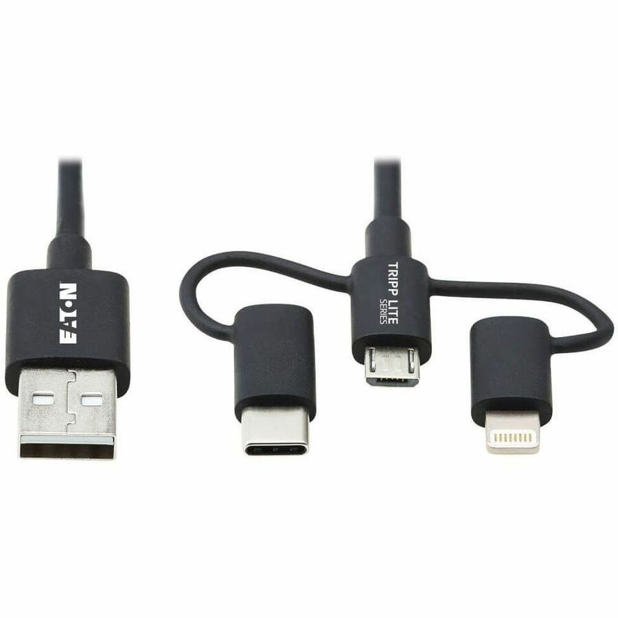 Tripp Lite USB-A to Lightning, USB Micro-B and USB C Sync/Charge Cable Universal 6ft - 6 ft Lightning/Micro-USB/USB/USB-C Data Transfer Cable for Computer, Notebook, Wall Charger, Mobile Device, Smart... - M101-006-LMC-BK