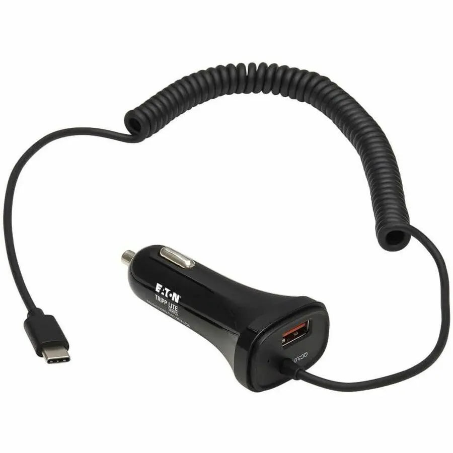 Tripp Lite USB Car Charger Dual Port 30W USB-A & USB C w Coiled Cord 6ft - 12 V DC Input - 3.6 V DC/3 A, 6 V DC, 9 V DC, 12 V DC Output - Black - U280-C02-30W-C6 - eCommerce Business Prime