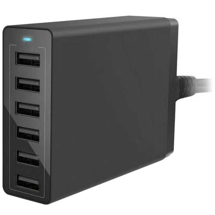 4XEM 6-Port USB Charger - 1 Pack - 120 V AC, 230 V AC Input - 5 V DC/10 A Output - Black - 4XPOWER6USB