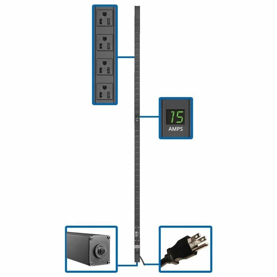 Tripp Lite PDU Metered 120V 1.44kW 36 NEMA 5-15R 5-15P 15ft Cord 72in 0URM - Metered - NEMA 5-15P - 36 x NEMA 5-15R - 120 V AC - 0U - Vertical - PDUMV15-72