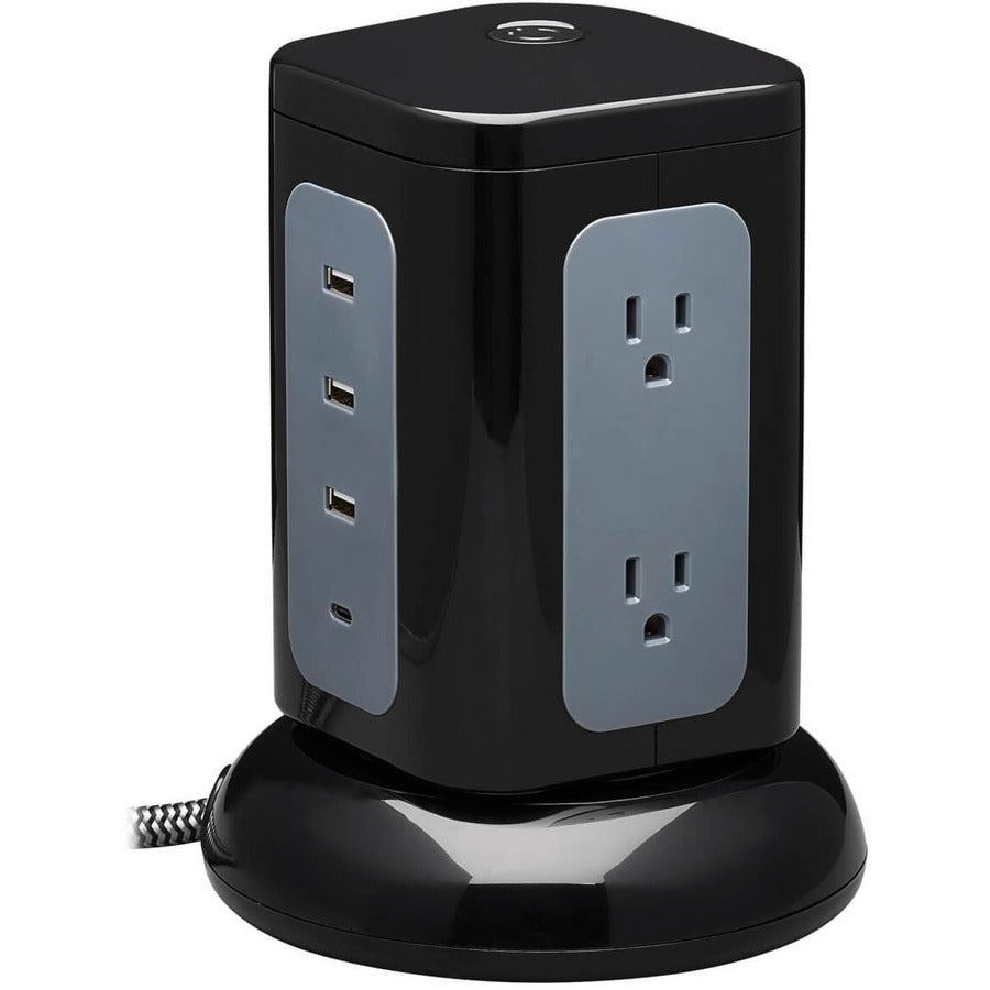 Tripp Lite Surge Protector Tower 6-Outlet 3x USB-A 1x USB C 8ft Cord Black - 6 x NEMA 5-15R, 4 x USB - 1800 VA - 1800 J - 120 V AC Input - TLP606UCTOWER