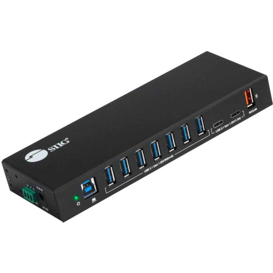 SIIG 10 Port Industrial USB 3.1 Gen 1 Hub with Dual USB-C & 65W Charging - 5Gbps Data Transfer Rates , Wall & DIN Rail Mount Support - ID-US0811-S1