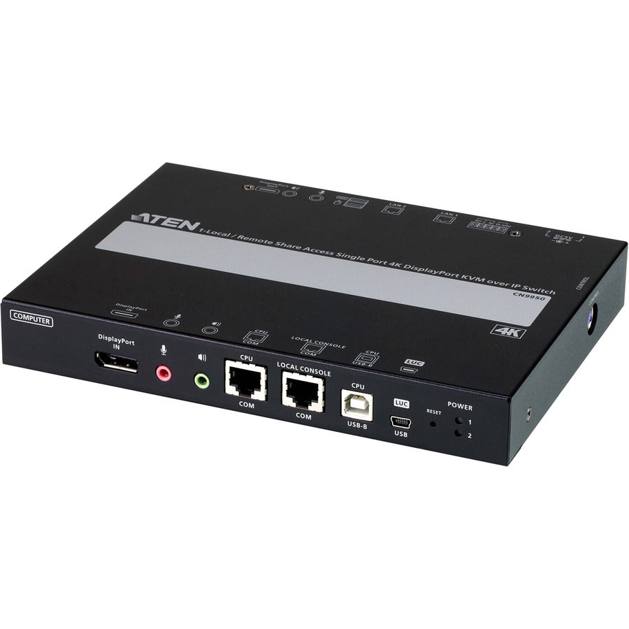 ATEN 1-Local/Remote Share Access Single Port 4K DisplayPort KVM over IP Switch - 1 Computer(s) - 1 Local User(s) - 1 Remote User(s) - 4096 x 2160 - 2 x Network (RJ-45) - 4 x USB - Desktop, Rack-mounta... - CN9950