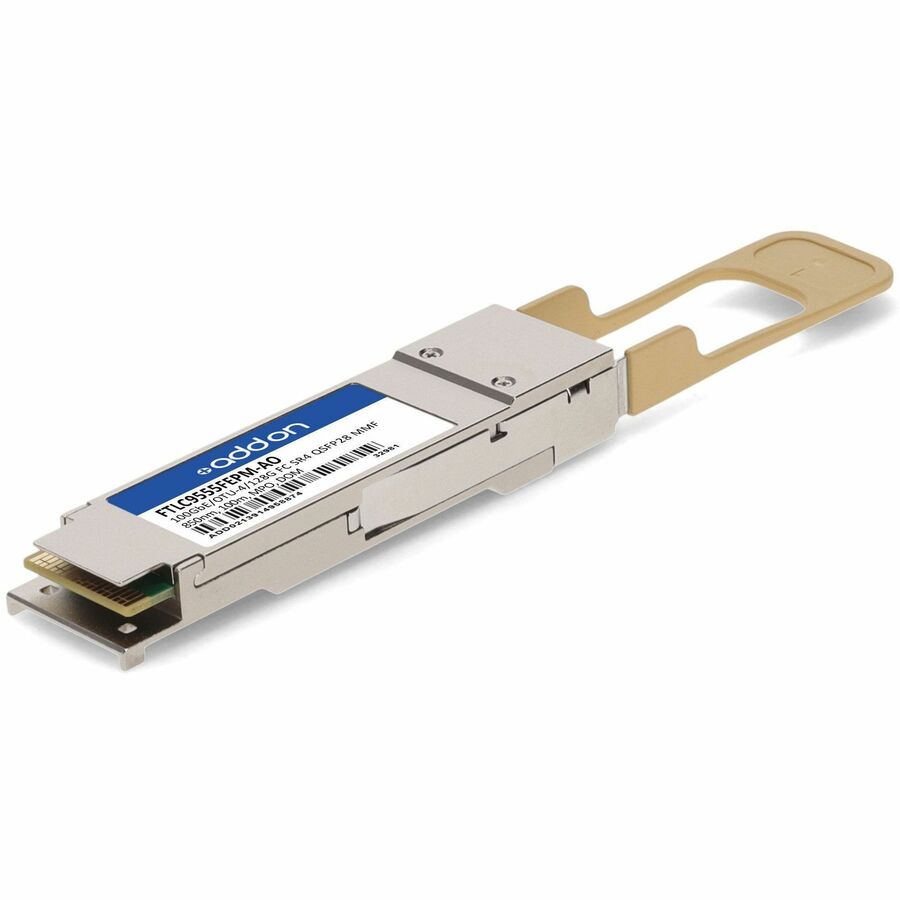 AddOn Finisar QSFP28 Module - For Optical Network, Data Networking - 1 x MPO/LC 100GBase-SR4 Network - Optical Fiber - Multi-mode - 100 Gigabit Ethernet - 100GBase-SR4, Fiber Channel - Hot-swappable, ... - FTLC9555FEPM-AO