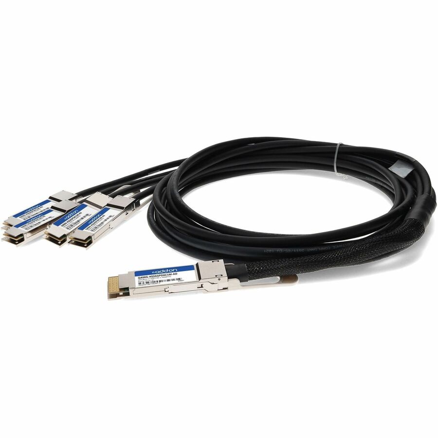 AddOn Twinaxial Network Cable - 3.28 ft Twinaxial Network Cable for Network Device, Transceiver, Server, Router, Switch - First End: 1 x QSFP-DD Network - Second End: 4 x QSFP56 Network - 400 Gbit/s -... - Q400G-4Q56GPDAC1M-AO