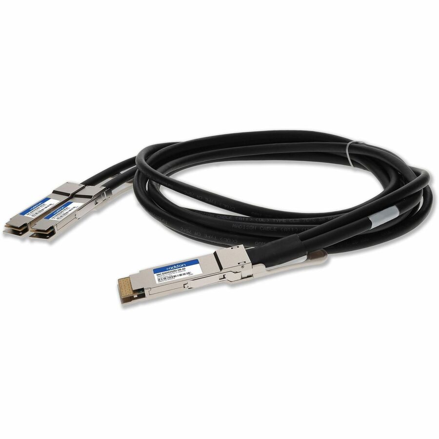 AddOn Twinaxial Network Cable - 8.20 ft Twinaxial Network Cable for Network Device, Transceiver, Server, Router, Switch - First End: 1 x QSFP-DD Network - Second End: 2 x QSFP28 Network - 200 Gbit/s -... - DAC-Q56DD2Q282-5M-AO