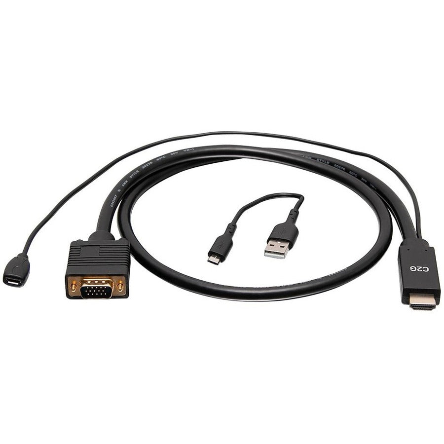 C2G 10ft HDMI to VGA Adapter Cable - Active HDMI to VGA Cable - 10 ft HDMI/Micro-USB/VGA Video/Power Cable for Video Device, Desktop Computer, Chromebook, Notebook, Monitor, Projector - First End: 1 x... - C2G41473