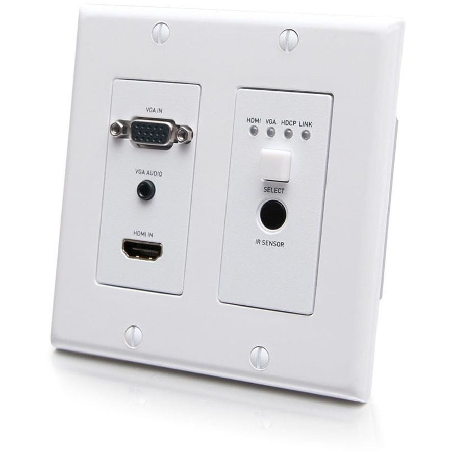 C2G 1 HDMI+VGA Wall Plate TX - 2 Input Device - 230 ft Range - 1 x Network (RJ-45) - 1 x HDMI In - 1 x VGA In - 4K UHD - Twisted Pair - Category 6a - Wall Plate - C2G30017