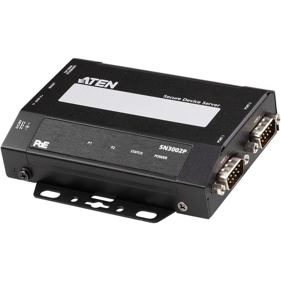 ATEN SN3002P 2-Port RS-232 Secure Device Server with PoE - Twisted Pair - 1 x Network (RJ-45) - 2 x Serial Port - PoE Ports - 10/100Base-TX - Fast Ethernet - Desktop, Wall Mountable, DIN Rail Mountabl... - SN3002P