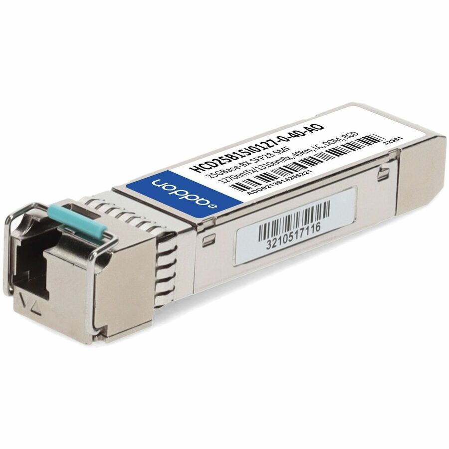 AddOn Fujitsu SFP28 Module - For Data Networking, Optical Network - 1 x LC 25GBase-BX Network - Optical Fiber - 9/125 µm - Single-mode - 25 Gigabit Ethernet - 25GBase-BX - Hot-swappable - TAA Co... - HCD25B15I0127-0-40-AO
