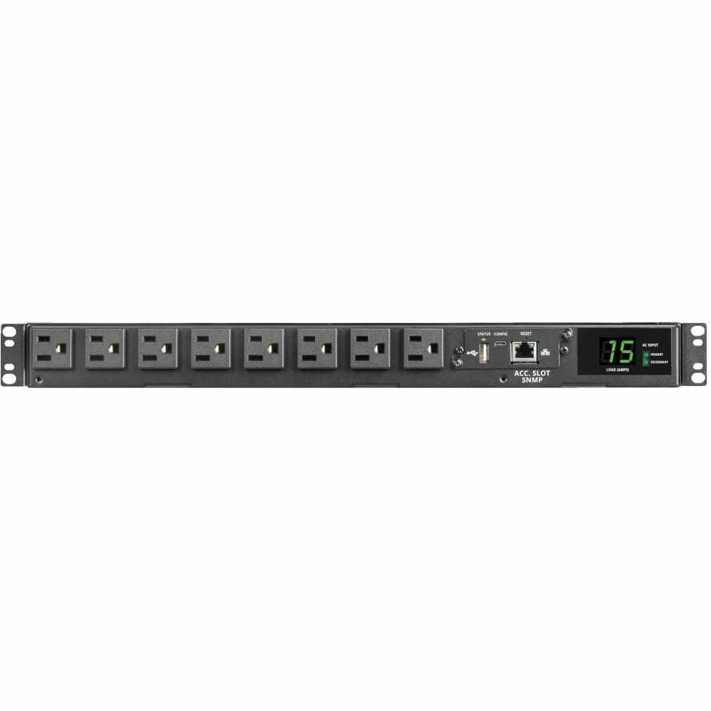 Tripp Lite PDU ATS/Monitored 120V 1.44kW 15A 8 5-15R Dual 5-15P 12ft Cords - Metered Auto Transfer Switch - NEMA 5-15P - 8 x NEMA 5-15R - 120 V AC - 1U - Horizontal - Rack-mountable, Wall-mountable - ... - PDUMNH15AT1