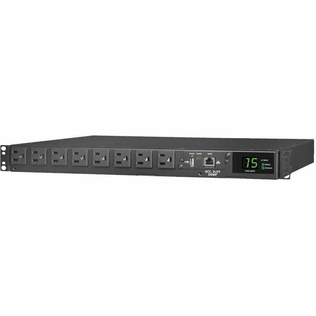 Tripp Lite PDU ATS/Monitored 120V 1.44kW 15A 8 5-15R Dual 5-15P 12ft Cords - Metered Auto Transfer Switch - NEMA 5-15P - 8 x NEMA 5-15R - 120 V AC - 1U - Horizontal - Rack-mountable, Wall-mountable - ... - PDUMNH15AT1