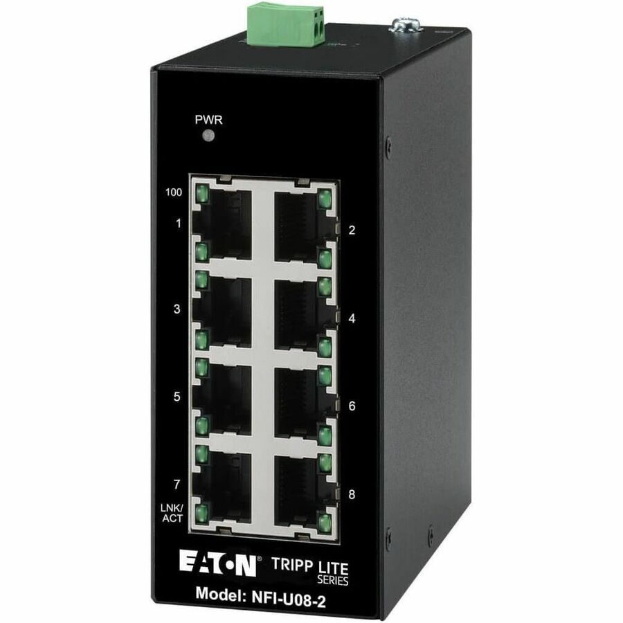 Tripp Lite Ethernet Switch Unmanaged 8Port Industrial DIN Mount 10/100 Mbps - 8 Ports - Fast Ethernet - 10/100Base-T - TAA Compliant - 2 Layer Supported - 3 W Power Consumption - Twisted Pair - DIN Ra... - NFI-U08-2