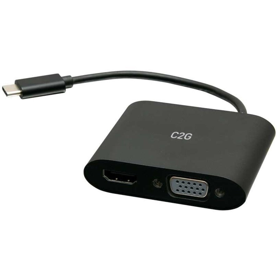 C2G USB C to HDMI & VGA Dual Monitor Adapter - 4K 30Hz - Black - 1 x Type C USB 3.1 USB Male - 1 x 19-pin HDMI Digital Audio/Video Female, 1 x 15-pin HD-15 VGA Female - 1920 x 1080 Supported - Gold Co... - C2G29830