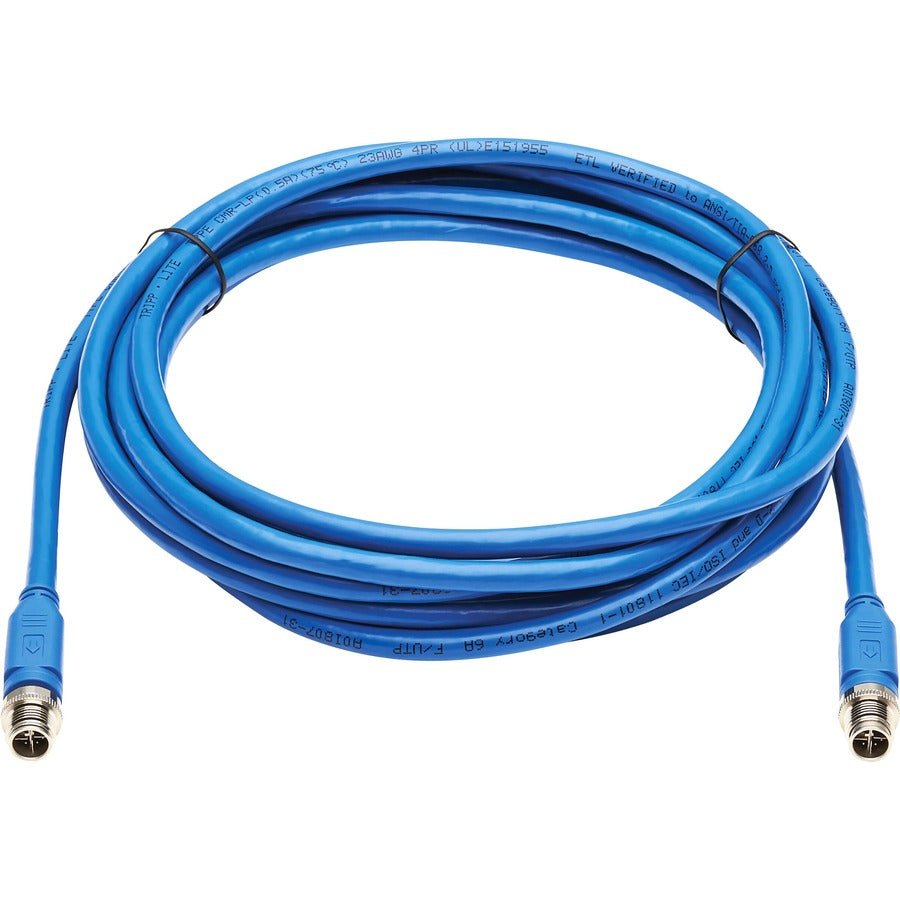 Tripp Lite M12 X-Code Cat6a 10G F/UTP CMR-LP Shielded Ethernet Cable (M/M), IP68, PoE, Blue, 10 m (32.8 ft.) - 32.81 ft Category 6a Network Cable for Network Device, Controller, Switch, Security Devic... - NM12-6A1-10M-BL