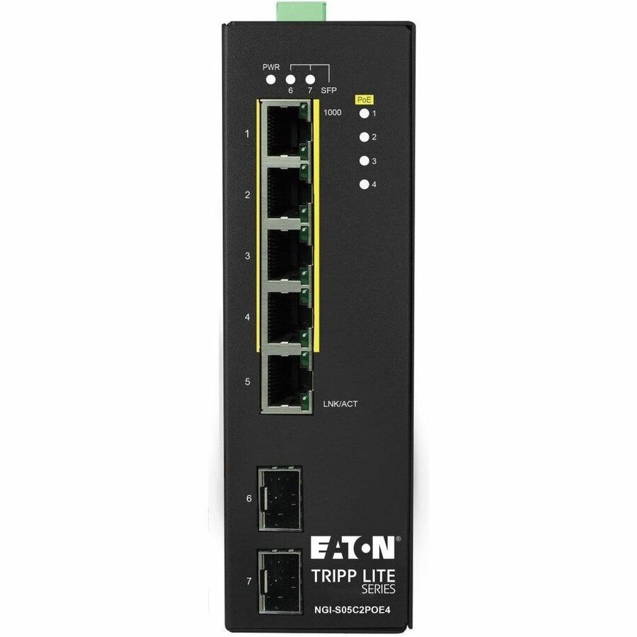 Tripp Lite 5-Port Lite Managed Industrial Gigabit Ethernet Switch - 10/100/1000 Mbps, PoE+ 30W, 2 GbE SFP Slots, -10° to 60°C, DIN Mount - 5 Ports - Manageable - Gigabit Ethernet - 10/100/1000... - NGI-S05C2POE4