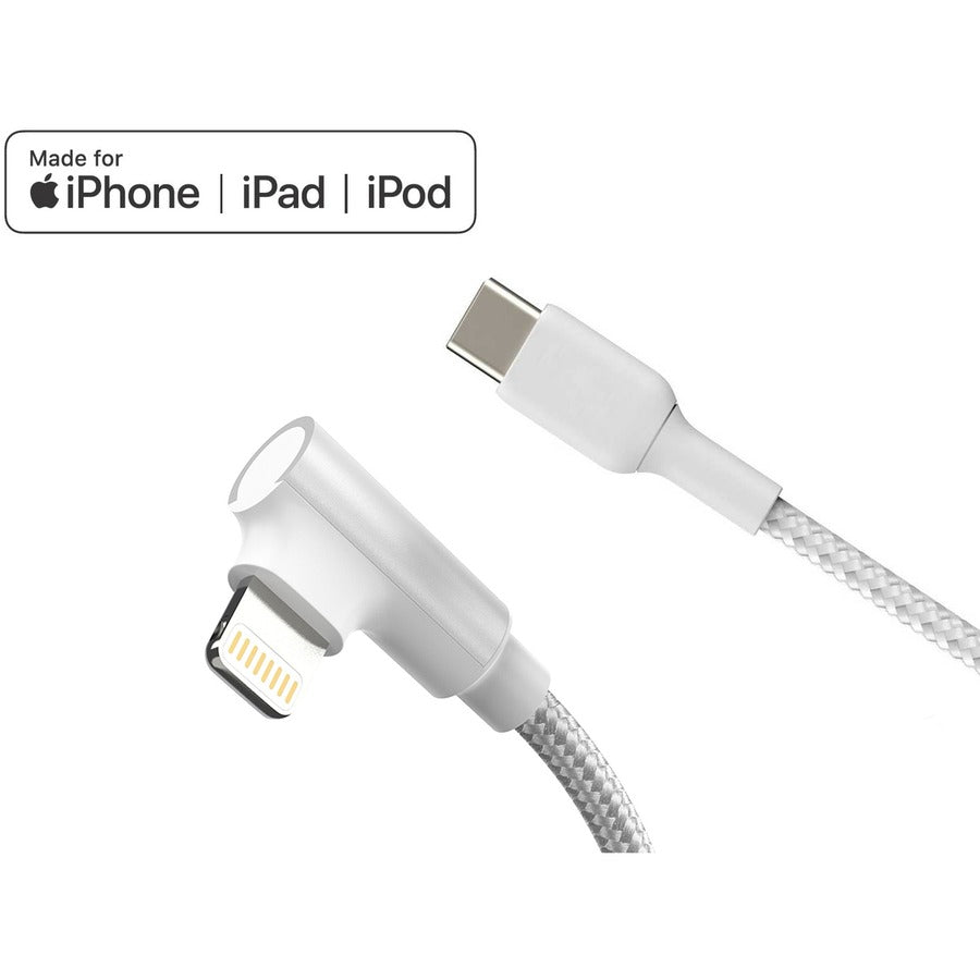 4XEM USB-C to Lightning Right Angled 6 FT Charging Cable (White) - 6 ft Lightning/USB-C Data Transfer Cable for Mobile Device - First End: 1 x 8-pin Lightning - Male - Second End: 1 x USB 2.0 Type C -... - 4XLIGHTNING6RAW