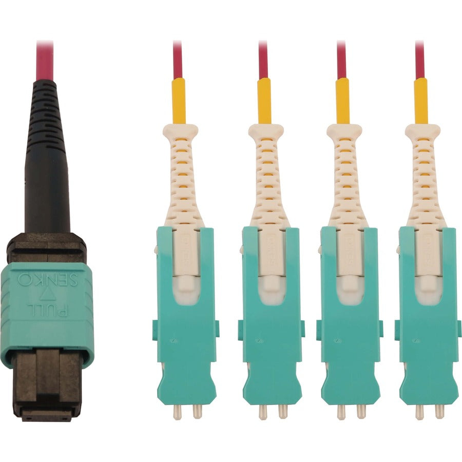 Tripp Lite 40/100/400G Multimode 50/125 OM4 Breakout Fiber Optic Cable (12F MTP/MPO-PC to 4x Duplex SN-PC F/M), LSZH, Magenta, 2 m (6.6 ft.) - 6.56 ft Fiber Optic Network Cable for Network Device, Pat - N845-02M-4S-MG