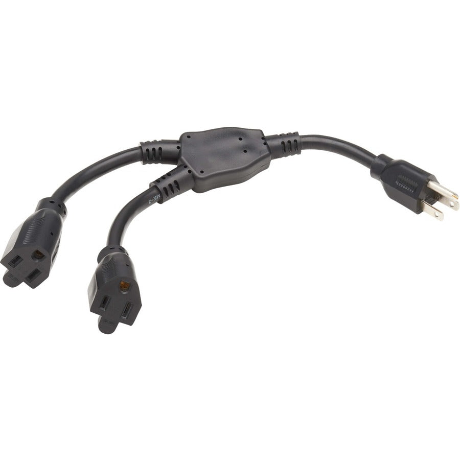 Tripp Lite Extension Cord Y Splitter, NEMA 5-15P to 2x NEMA 5-15R - Heavy Duty, 15A, 120V, 14 AWG, 1 ft. (0.3 m), Black - For Computer, Monitor, HDTV, Printer, Server, UPS, PDU - 125 V AC15 A - Black - 1 ft Cord Length - North America
