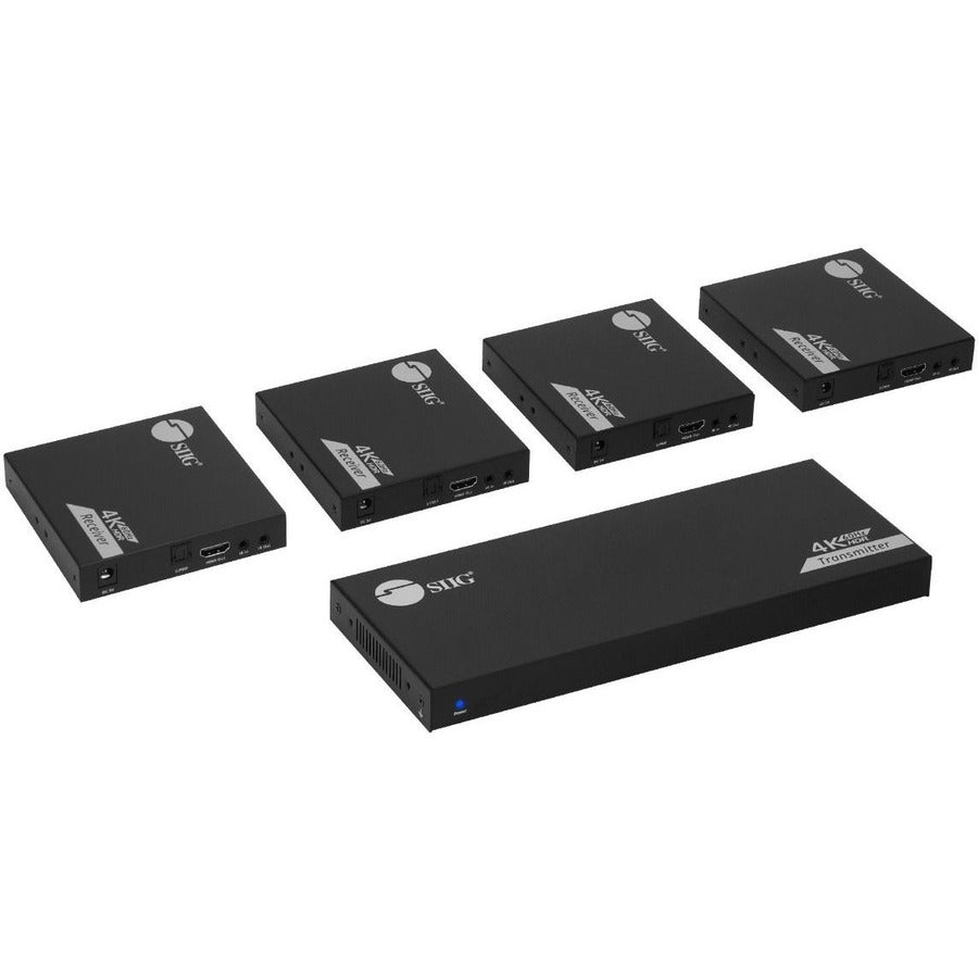 SIIG 1x4 HDMI Splitter Over Cat6 Extender with Loopout, IR, ARC & RS-232 - HDMI 1x4 Extender/Splitter, Extends 4K@60Hz HDMI signal to 4 displays up to 230ft (70m) over Cat6/7 cable, HDMI Loopout, IR Control, ARC, RS-232, Metal Housing, Wall mount design