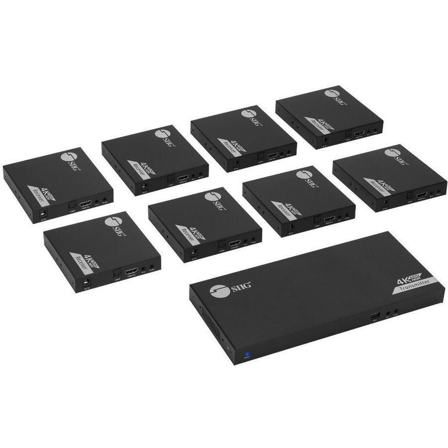 SIIG 1x8 HDMI Splitter Over Cat6 Extender with Loopout, IR, ARC & RS-232 - HDMI 1x8 Extender/Splitter, Extends 4K@60Hz HDMI signal to 8 displays up to 230ft (70m) over Cat6/7 cable, HDMI Loopout, IR C - CE-H27B11-S1