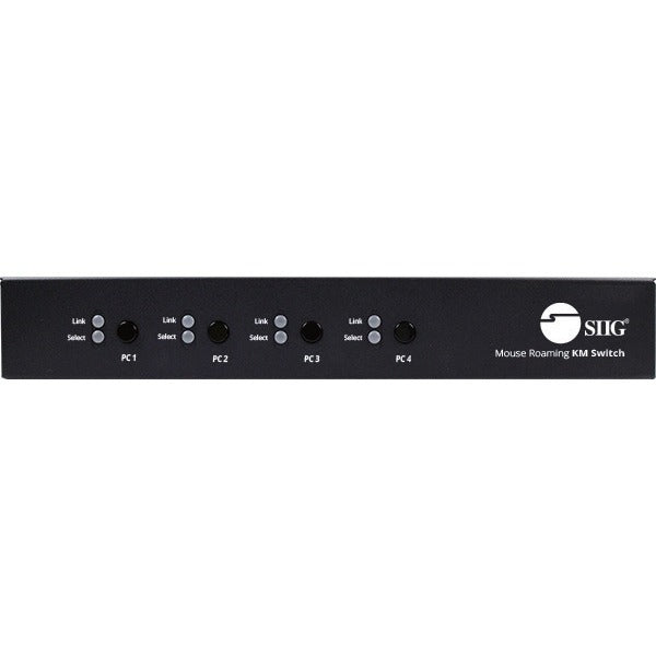 SIIG 4-Port Roaming KM Switch w/USB 2.0 Hub - 4-Port Roaming KM Switch, Allows you to share a set of Keyboard, Mouse, Audio and USB peripherals among 4 USB PC system - USB 2.0, Stereo Audio Output, Mouse Roaming, Switch Button, Hotkeys, TAA Compliant