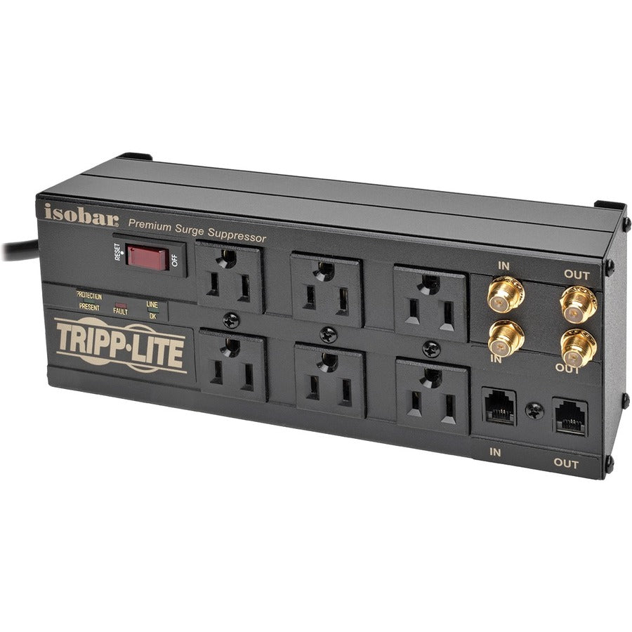 Tripp Lite Isobar Surge Protector Metal 6 Outlet RJ11 Coax 6' Cord 3330 Joules - Receptacles: 6 x NEMA 5-15R - 3330J - ISOBAR6DBS