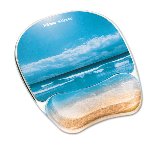 FELLOWES Photo Gel Mouse Pad with Wrist Rest with Microban Protection, 7.87 x 9.25, Sandy Beach Desi - 9179301