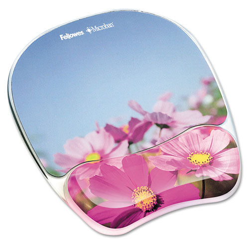 FELLOWES Photo Gel Mouse Pad with Wrist Rest with Microban Protection, 9.25 x 7.87, Pink Flowers Des - 9179001